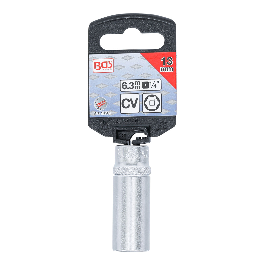 BGS Douille pour clé, six pans, longue 6,3 mm (1/4") 13 mm