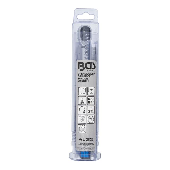 BGS Drehmomentschlüssel 2825, Abtrieb Außenvierkant 6,3 mm (1/4"), 5 - 25 Nm