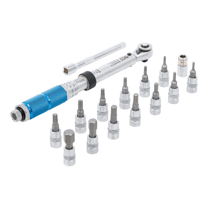 BGS Drehmomentschlüssel-Satz, Abtrieb Außenvierkant 6,3 mm (1/4"), 3 - 24 Nm, 16-tlg.