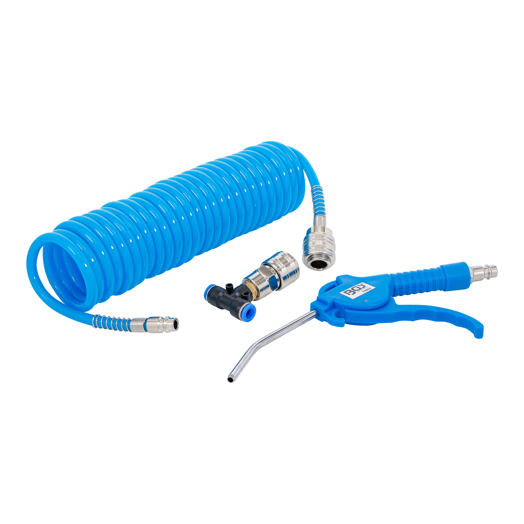 BGS Druckluft-Ausblaspistole, mit Druckluft-Spiralschlauch und T-Verbinder ; BGS technic