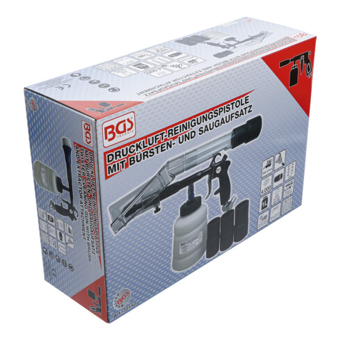 BGS Druckluft-Reinigungspistole mit Bürsten- und Saugaufsatz 7-tlg.