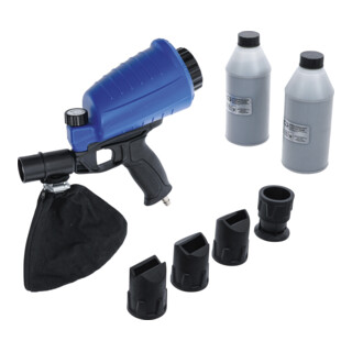 BGS Druckluft-Sandstrahlpistole inkl. Zubehör 3-tlg. Mit aufgesetztem Strahlsandbehälter aus Kunststoff (ABS), mit 900 ml Fassungsvermögen