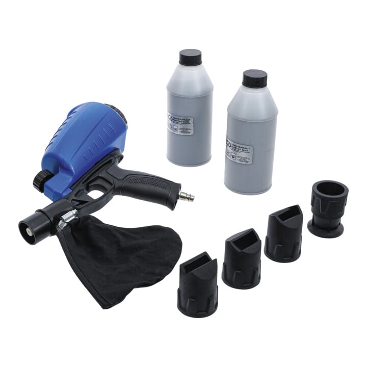 BGS Druckluft-Sandstrahlpistole inkl. Zubehör 3-tlg. Mit aufgesetztem Strahlsandbehälter aus Kunststoff (ABS), mit 900 ml Fassungsvermögen