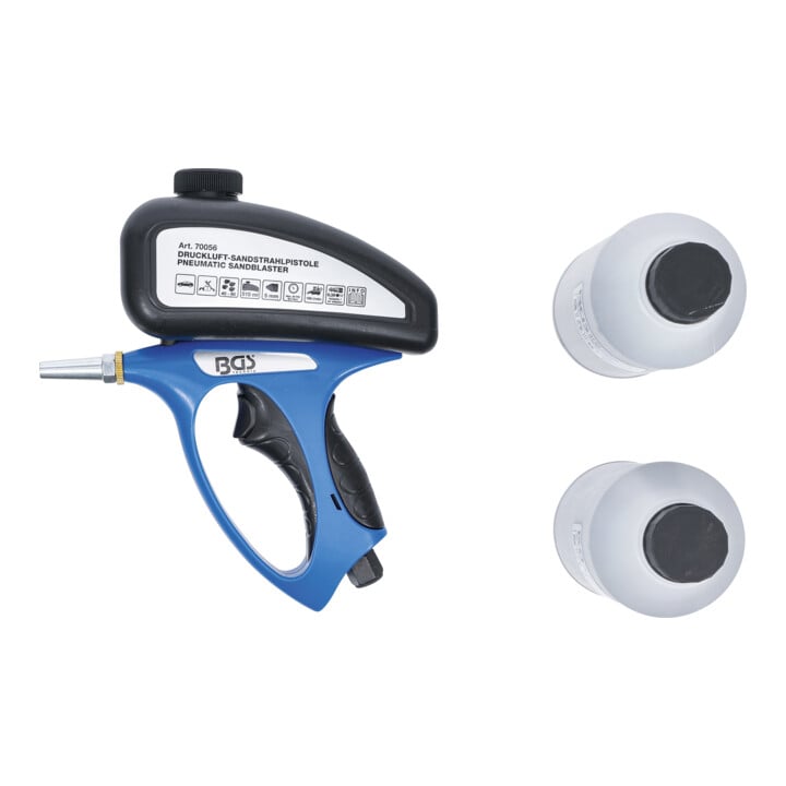 BGS Druckluft-Sandstrahlpistole inkl. Zubehör 3-tlg. Mit aufgesetztem Strahlsandbehälter aus Kunststoff (ABS) mit Kapazität 510 ml