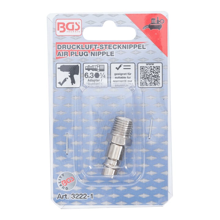 BGS Druckluft-Stecknippel 3222-1, 6,3 mm (1/4") Außengewinde