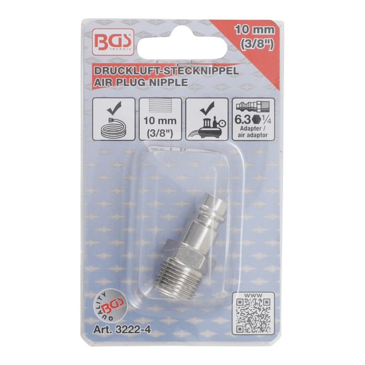 BGS Druckluft-Stecknippel 3222-4, 10 mm (3/8") Außengewinde