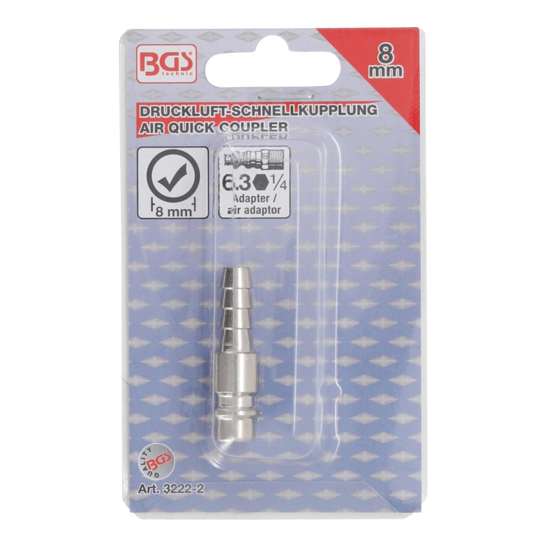 BGS Druckluft-Stecknippel mit 8 mm Schlauchanschluss 3222-2