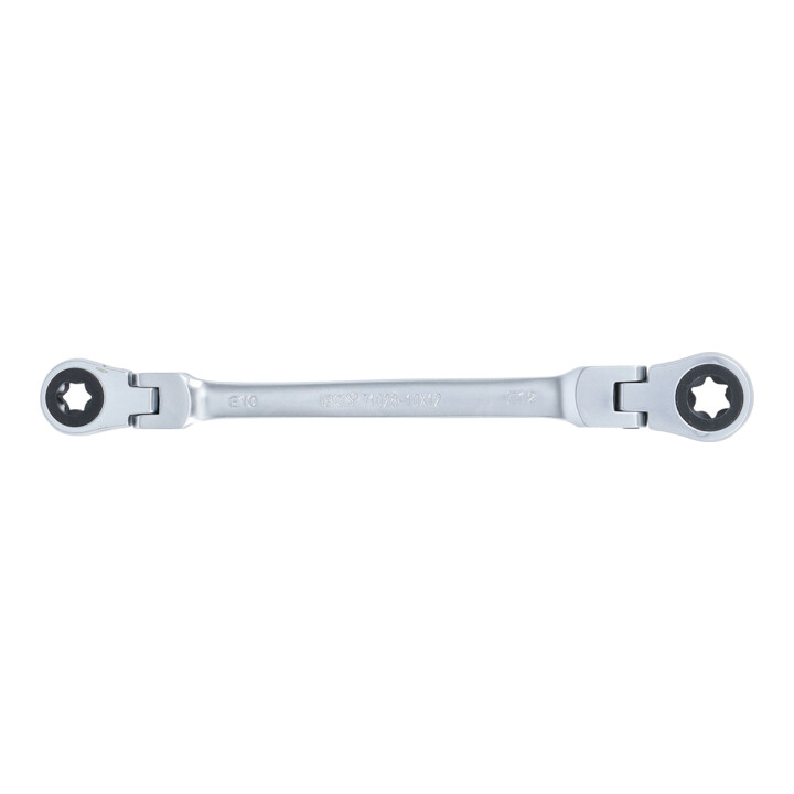 BGS Dubbele ratel-ringsteeksleutel, kantelbaar, met E-profiel ringkoppen, SW E10 x E12