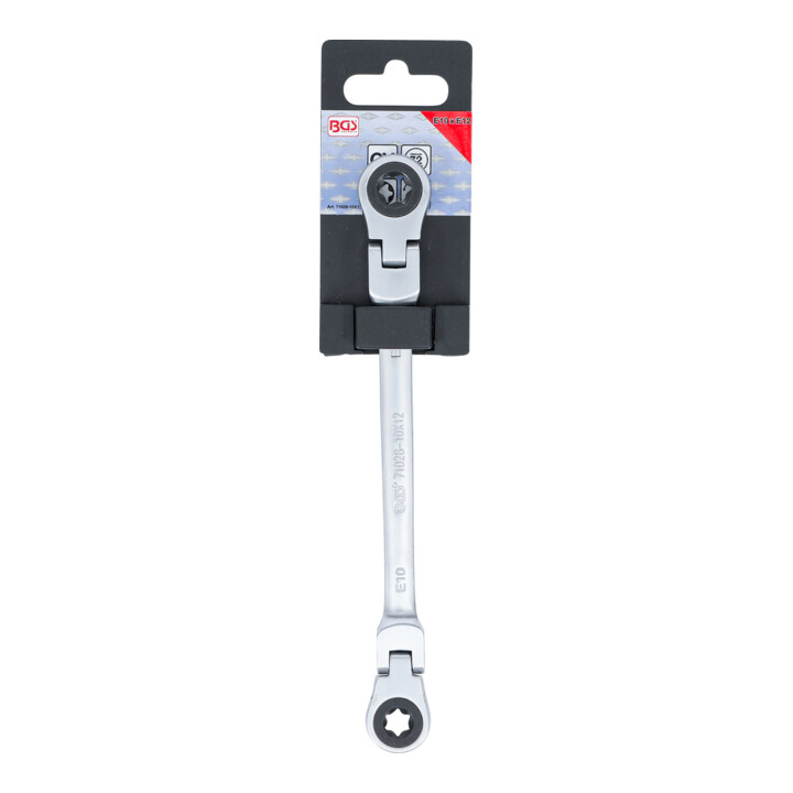 BGS Dubbele ratel-ringsteeksleutel, kantelbaar, met E-profiel ringkoppen, SW E10 x E12