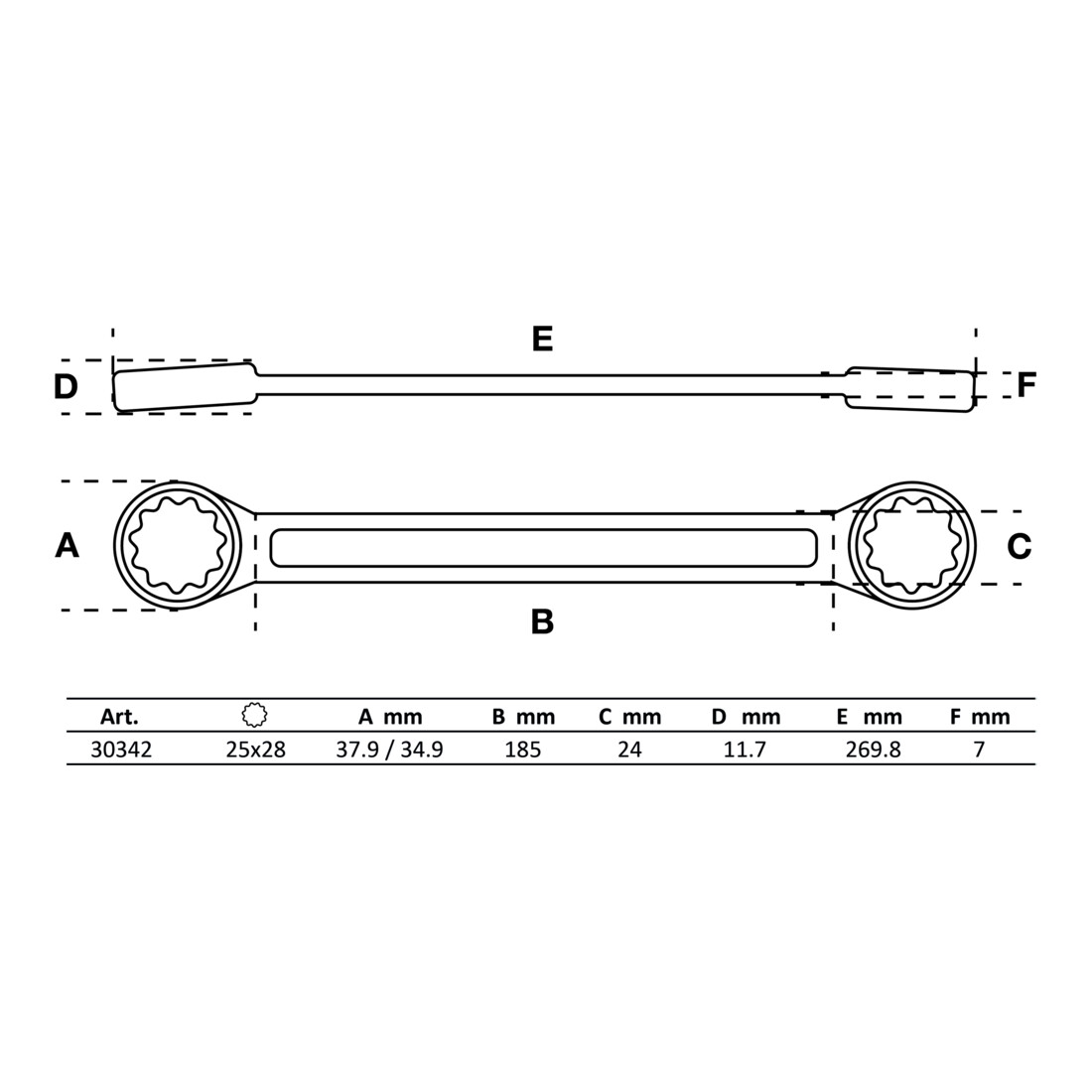 BGS Dubbele ringsleutel, extra plat, SW 25 x 28 mm