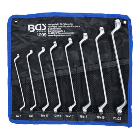 BGS dubbele ringsleutelset 1209 gekarteld SW 6 x 7 - 20 x 22 mm 8 delig