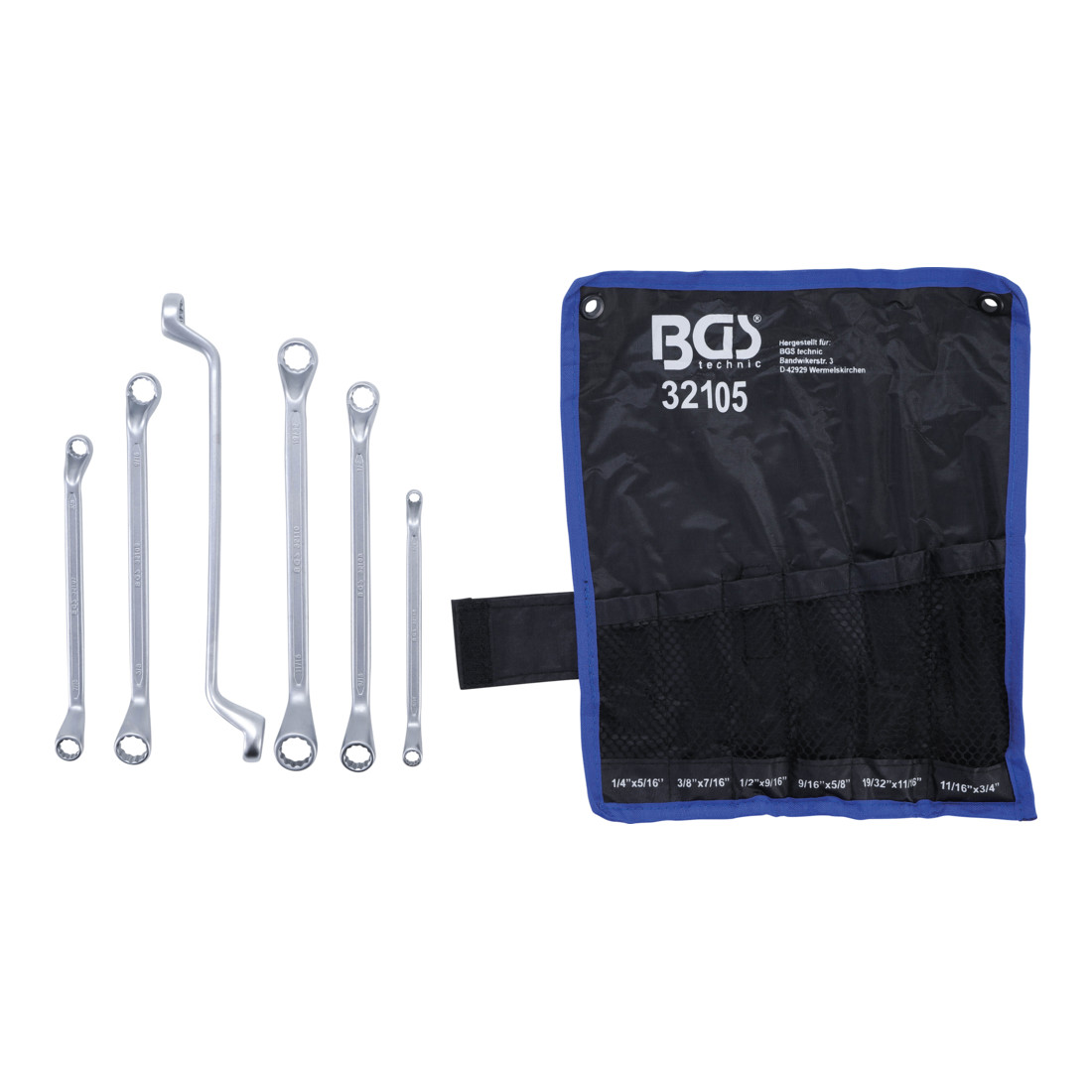 BGS dubbele ringsleutelset gekarteld inch maten SW 1/4 inch - 3/4 inch 6 delig