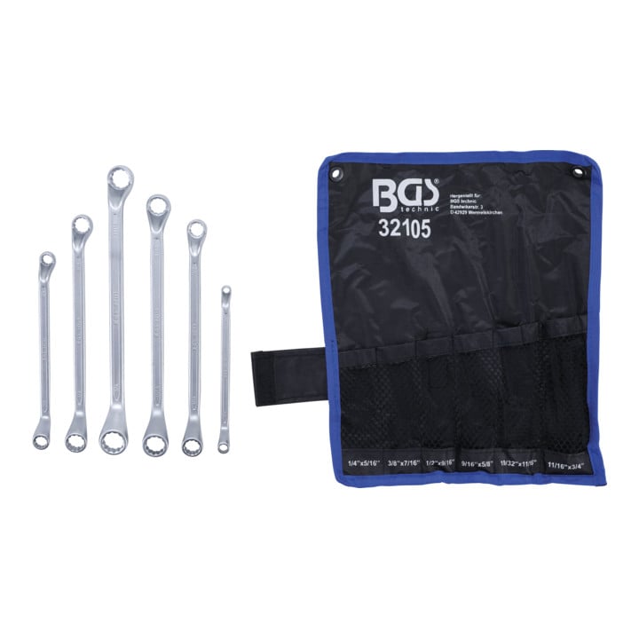 BGS dubbele ringsleutelset gekarteld inch maten SW 1/4 inch - 3/4 inch 6 delig