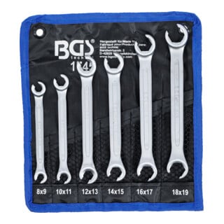 BGS dubbele ringsleutelset open SW 8 x 9 - 18 x 19 mm 6 dlg.