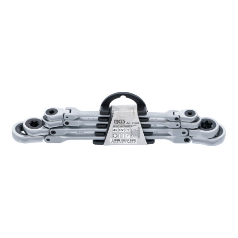 BGS dubbele steek-ringratelsleutelset haaks met E-profiel ringkoppen SW E6 - E24 4-delig.