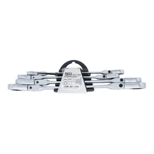 BGS dubbele steek-ringratelsleutelset haaks met E-profiel ringkoppen SW E6 - E24 4-delig.