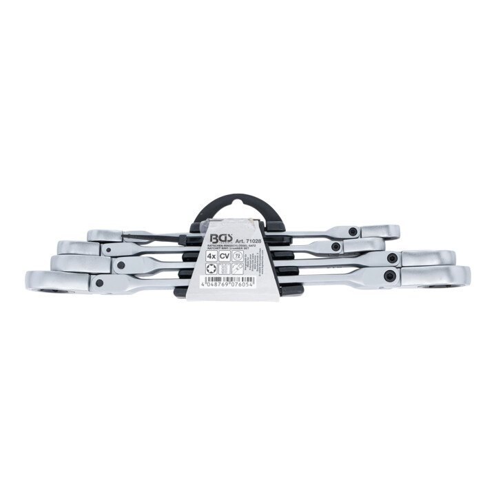 BGS dubbele steek-ringratelsleutelset haaks met E-profiel ringkoppen SW E6 - E24 4-delig.