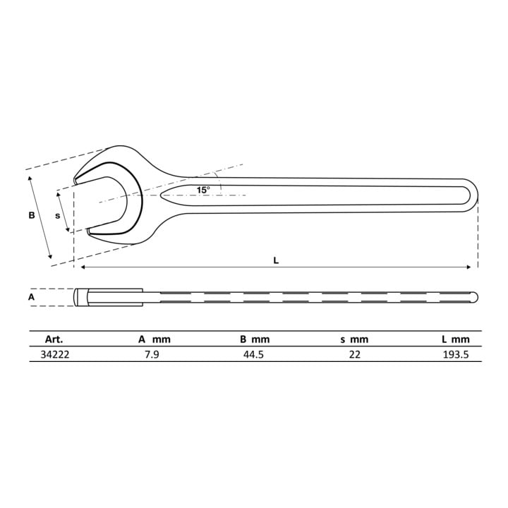 BGS Einmaulschlüssel 34222, DIN 894, SW 22 mm