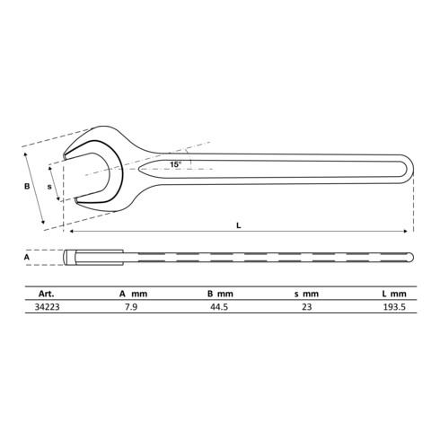 BGS Einmaulschlüssel 34223, DIN 894, SW 23 mm