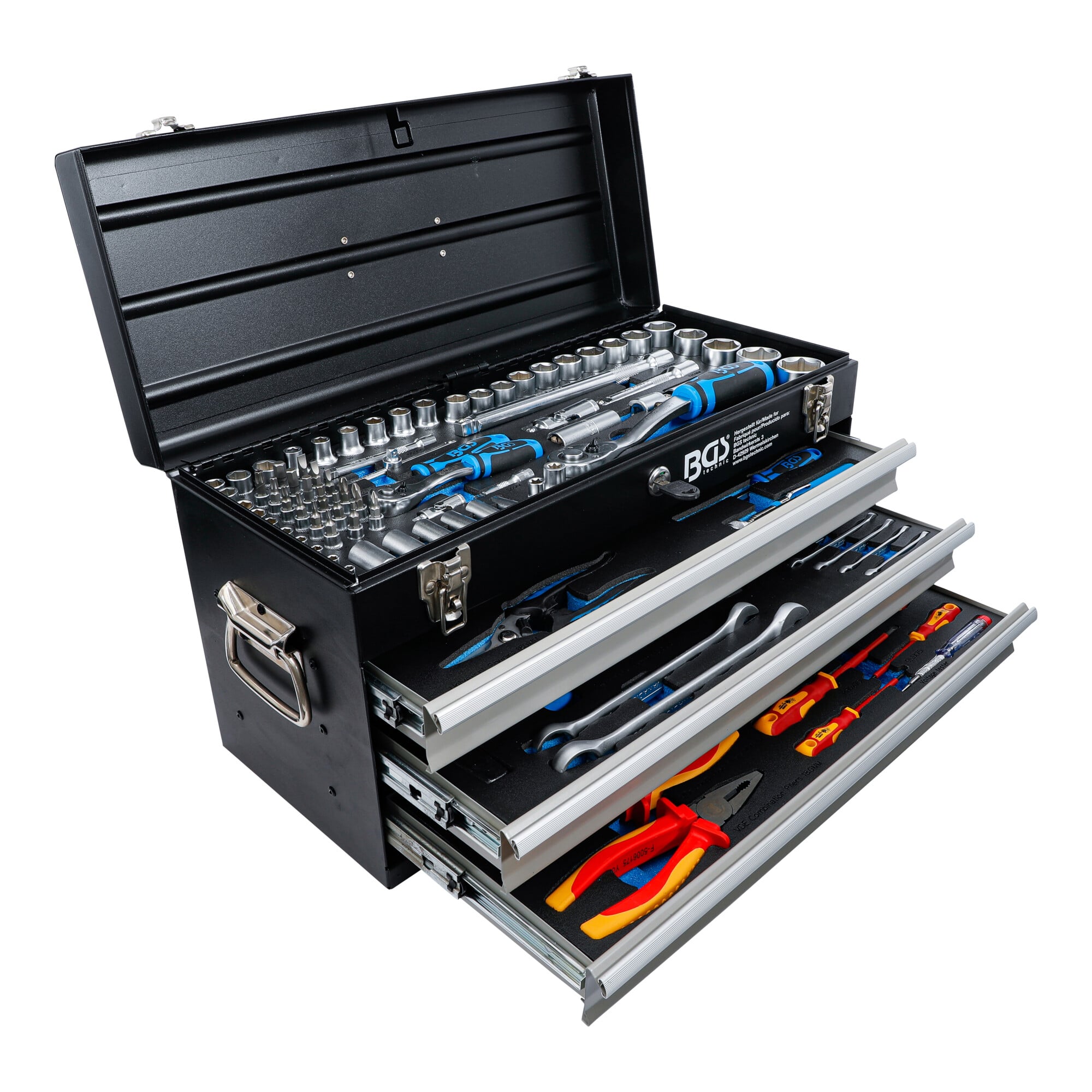 BGS Elektriker-Metall-Werkzeugkoffer 3350, 3 Schubladen, mit 147 Werkzeugen ; BGS technic