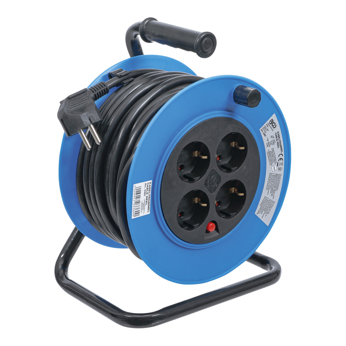 BGS Enrouleur de câble 15 m 3x1,5 mm² 4 prises de courant IP 20 3000 W