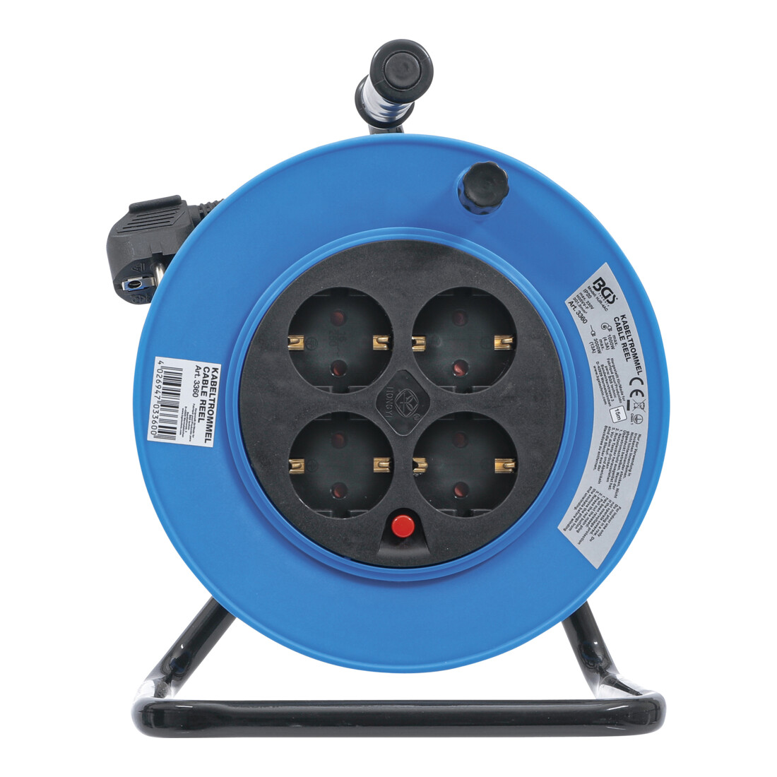 BGS Enrouleur de câble 15 m 3x1,5 mm² 4 prises de courant IP 20 3000 W