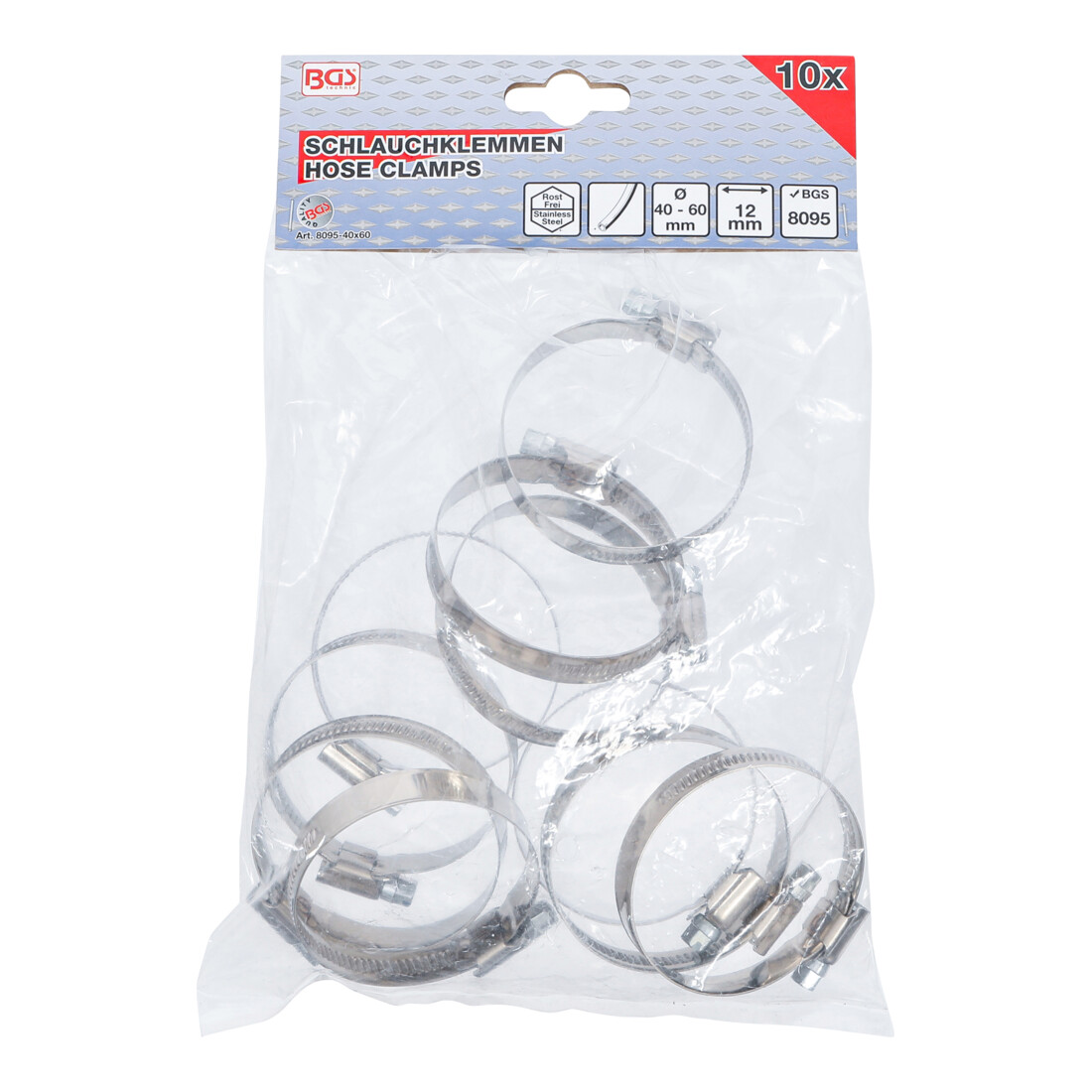 BGS Fascetta stringitubo, acciaio inox, 40 x 60 mm, 10 pz.