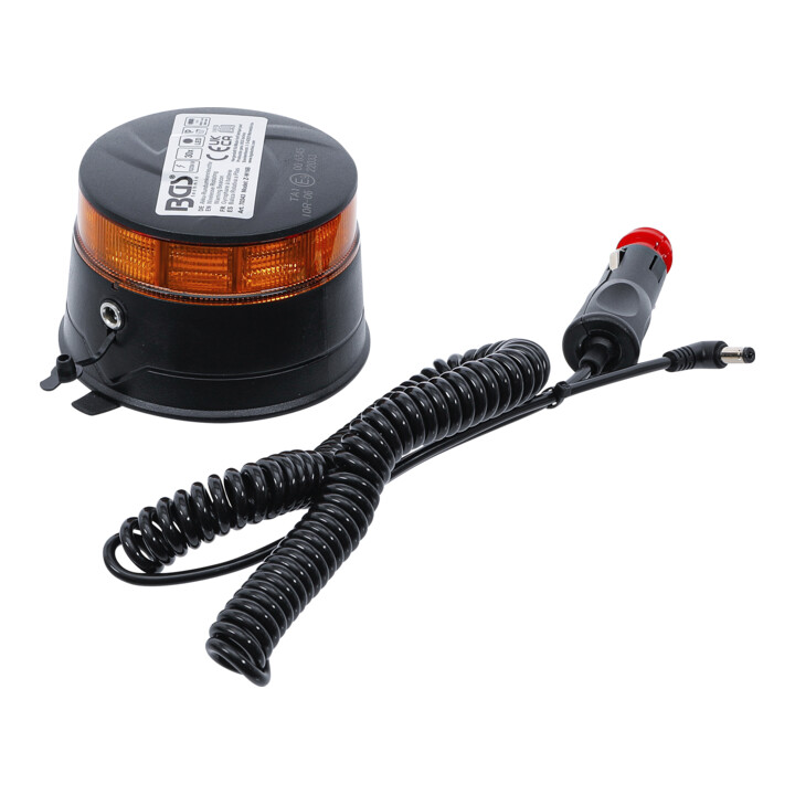 BGS Feu de signalisation rotatif à batterie, jaune, avec aimant, 12 V / 24 V, Ø 130 mm