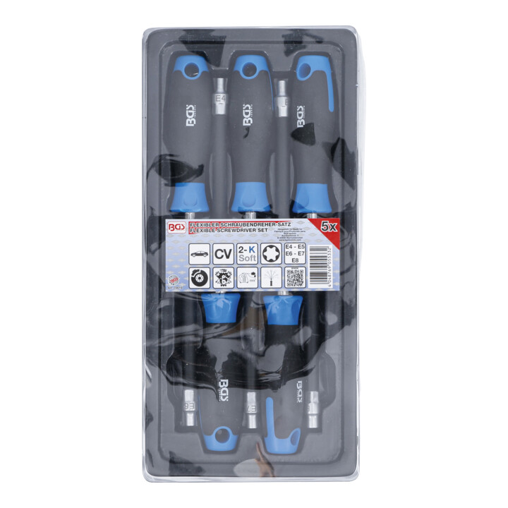 BGS Flexibele schroevendraaierset met rond handvat E-profiel E4 - E8 Bladlengte 150 mm 5 dlg.