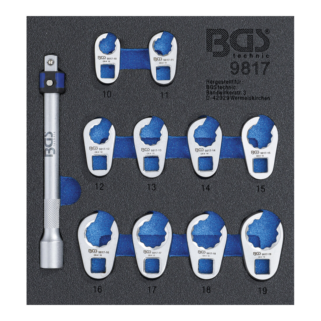 BGS Gereedschapmodule 1/6: Kraaienpootsleutelset | 10 mm (3/8") | 10 - 19 mm | 11-dlg.