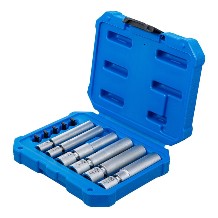 BGS Glüh- und Zündkerzen-Gelenk-Einsatz-Satz, Antrieb Innenvierkant 6,3 mm (1/4") / 10 mm (3/8"), SW 8 - 9 - 10 - 12 - 14 - 16 mm, 11-tlg.
