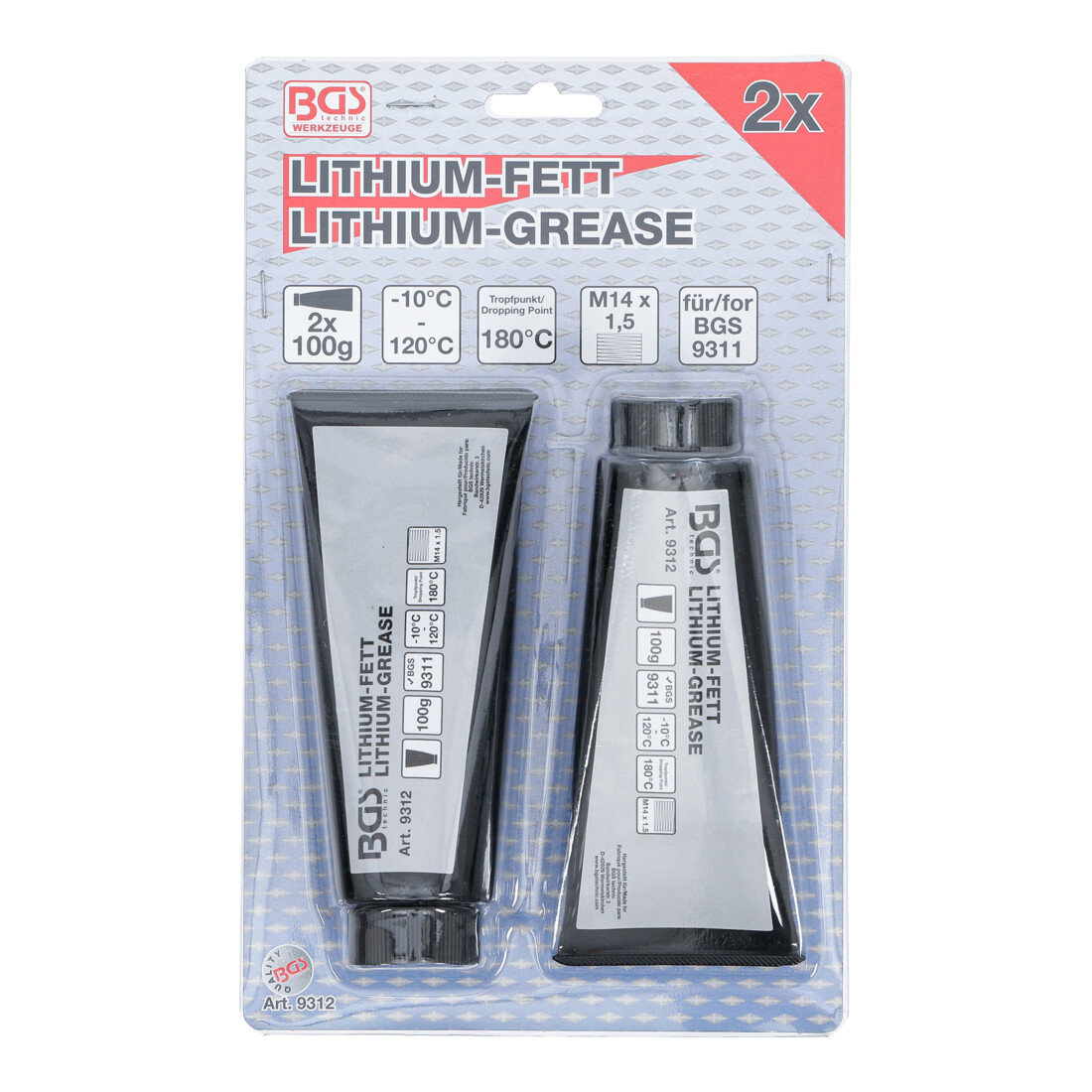 BGS Graisse lithium pour mini-pompe à graisse art. 9311 2 tubes