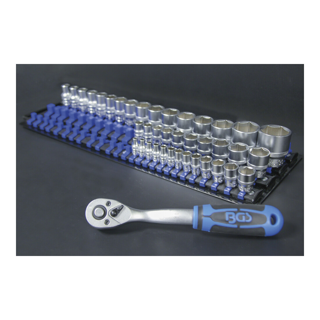 BGS Guide per inserti per chiavi a bussola con 80 clip per inserti da 6,3mm (1/4"), 10mm (3/8"), 12,5mm (1/2")