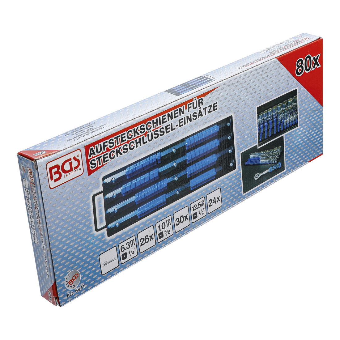 BGS Guide per inserti per chiavi a bussola con 80 clip per inserti da 6,3mm (1/4"), 10mm (3/8"), 12,5mm (1/2")