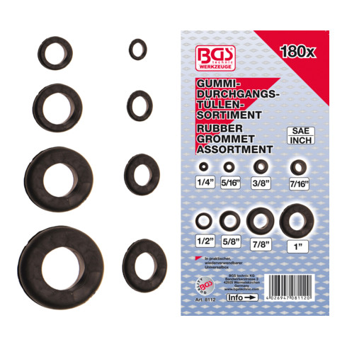 BGS Gummidurchgangstül.-Sort. 180-teilig 7,9-25,4mm