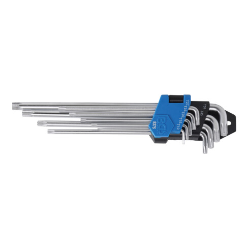 BGS haakse steeksleutelset extra lang + extra kort T-profiel (voor Torx) T10 - T50 9 delig