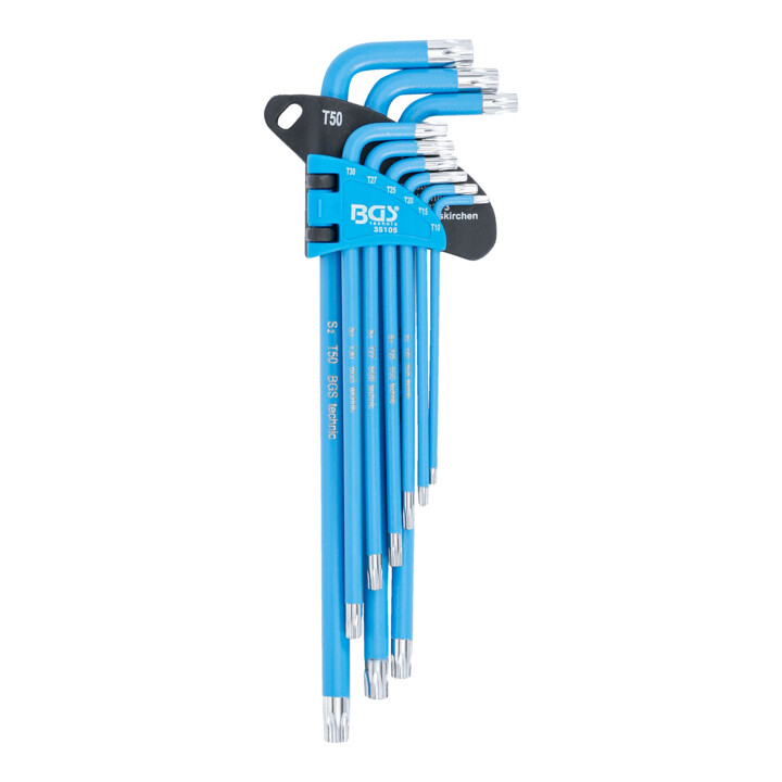 BGS Haakse steeksleutelset T-profiel (voor TX) / T-profiel (voor TX) met boring T10 - T50 9 delig