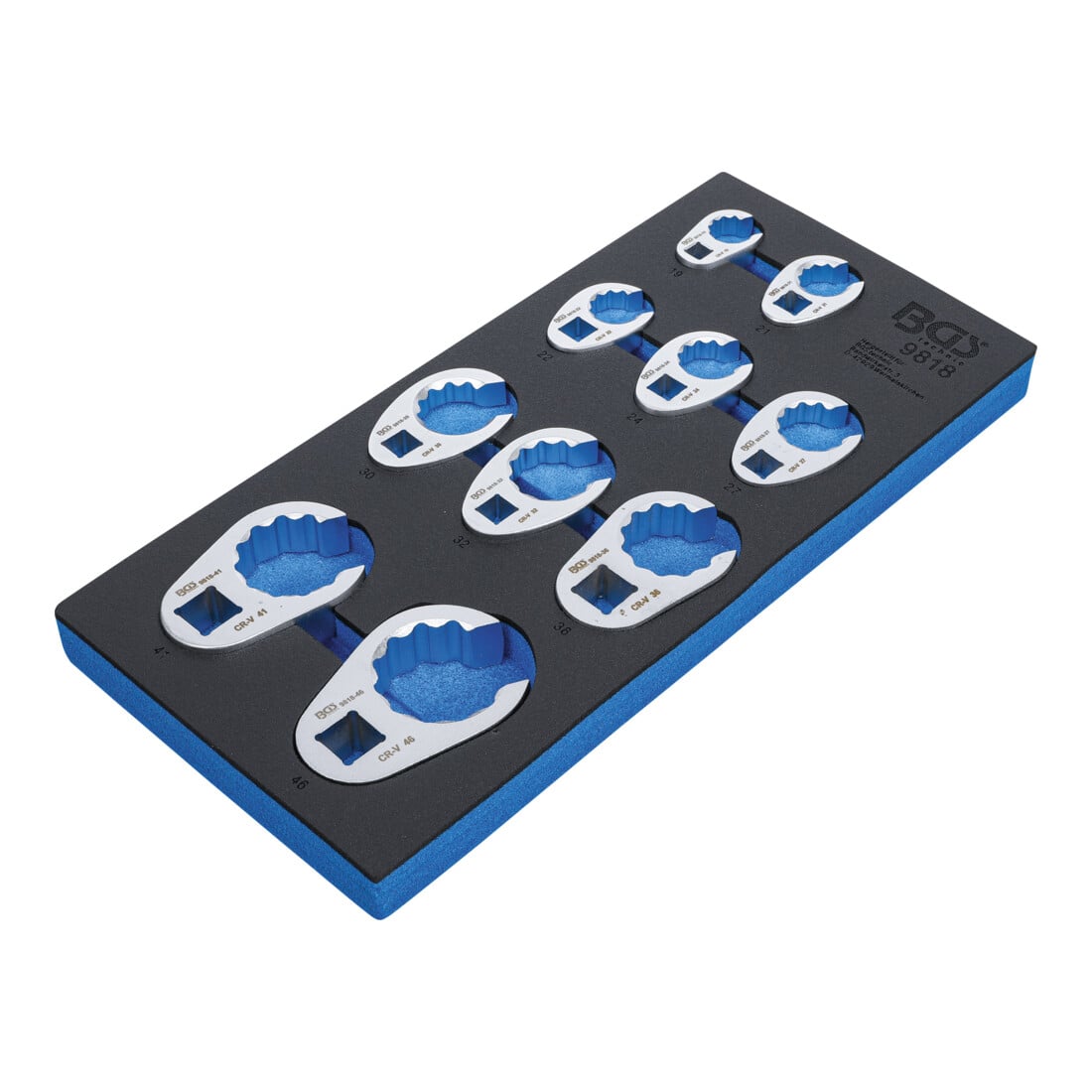 BGS Insert de servante d'atelier 1/3 : Jeu de clés crowfoot à tuyauter 10 mm (3/8") / 12,5 mm (1/2") / 20 mm (3/4") 10 pièces