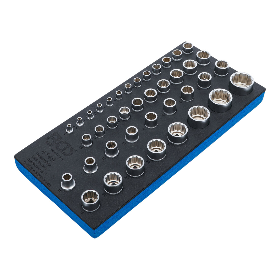 BGS Insert de servante d’atelier 1/3 : Jeu de douilles de clé, douze pans 6,3 mm (1/4") / 10 mm (3/8") / 12,5 mm (1/2") 40 pièces