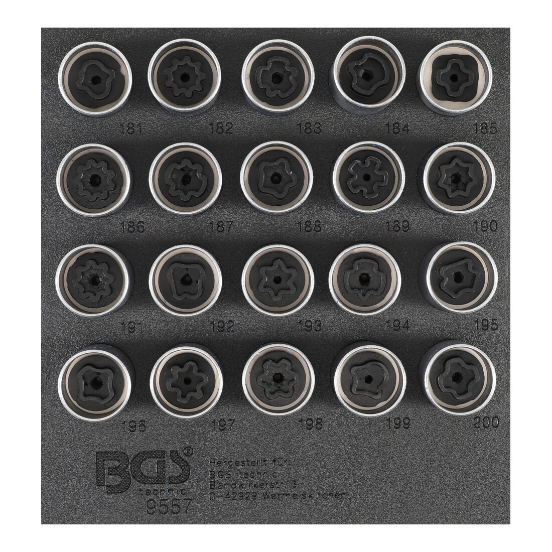 BGS Insert de servante d'atelier 1/6 : Jeu d’outils pour écrous antivol pour Opel (type B) 20 pièces Kraftmann