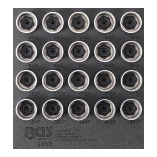 BGS Insert de servante d'atelier 1/6 : Jeu d’outils pour écrous antivol pour Volvo 20 pièces