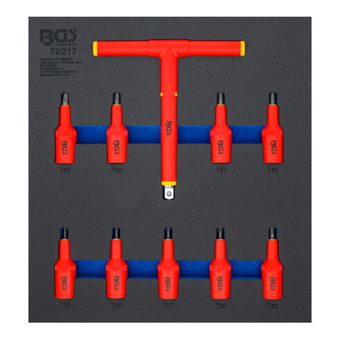 BGS Insert de servante d’atelier 2/3 : Jeu de douilles à embouts VDE 12,5 mm (1/2") profil T (pour Torx) T20 - T55 10 pièces