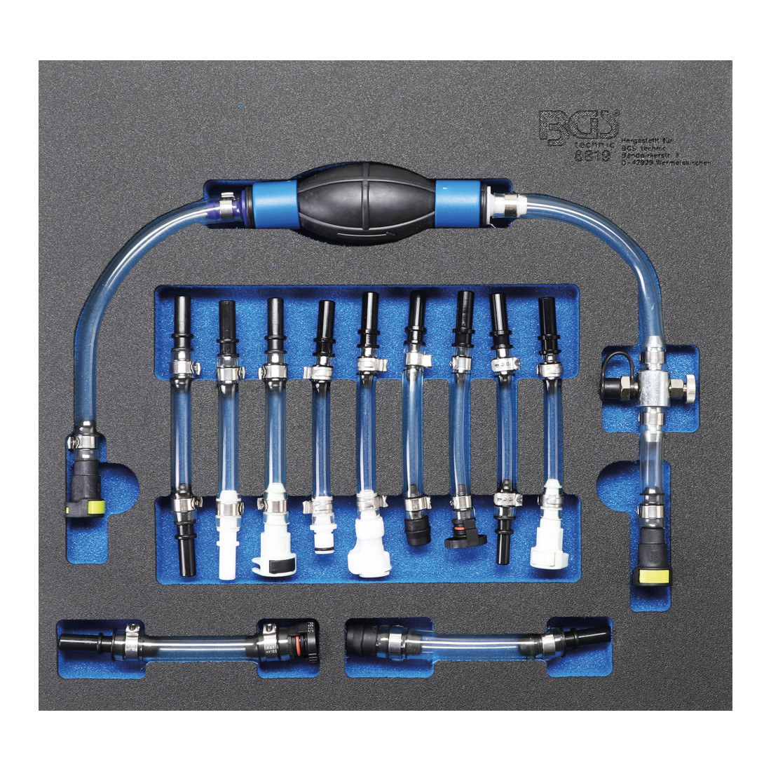 BGS Insert kit de purge avec pompe d'amorçage basse pression diesel pour Ford, PSA, Opel, Fiat, Rover, Land Rover, Renault, Mercedes-Benz 12 pièces