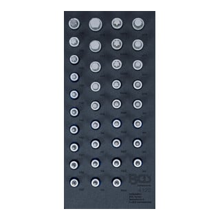 BGS Inserto per carrello da officina 1/3: set di inserti per bit, azionamento quadro interno 12,5mm (1/2") esagono incassato, profilo a T (per TX), multidente interno (per XZN), profilo a cuneo (per RIBE), 36pz.