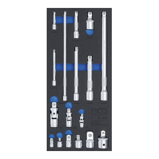 BGS Inserto per carrello da officina 1/3: set di prolunghe, adattatori e giunti, 17pz.