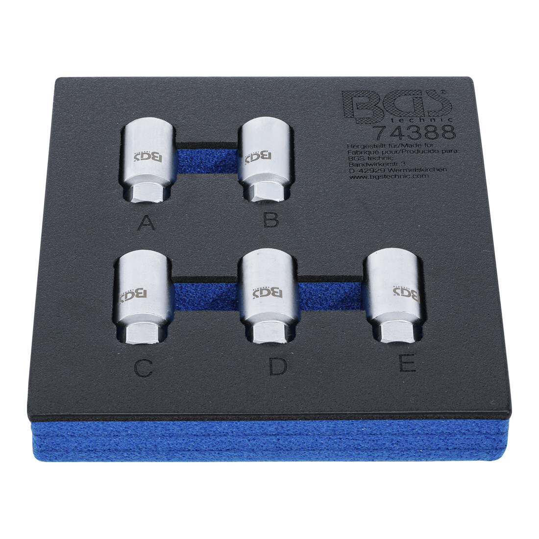 BGS Inserto per carrello da officina 1/6: set utensili per bulloni antifurto ruote Tesla, 5 pezzi