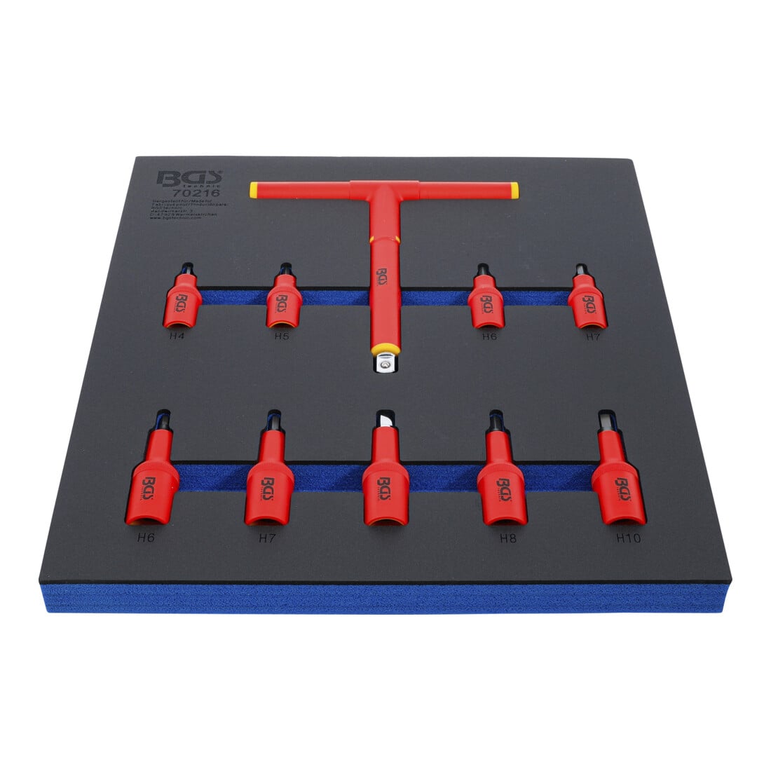 BGS Inserto per carrello da officina 2/3: set inserti VDE, attacco quadro interno 10 mm (3/8") / 12,5 mm (1/2"), esagono interno 4 - 10 mm, 10 pezzi