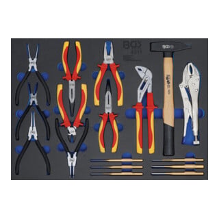 BGS Inserto per carrello da officina 3/3: set di pinze, cacciaspine, martelli, 17pz.