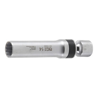 BGS Inserto snodato per candele, poligonale, con molla di ritegno, azionamento quadro interno 10mm (3/8"), apertura 14mm