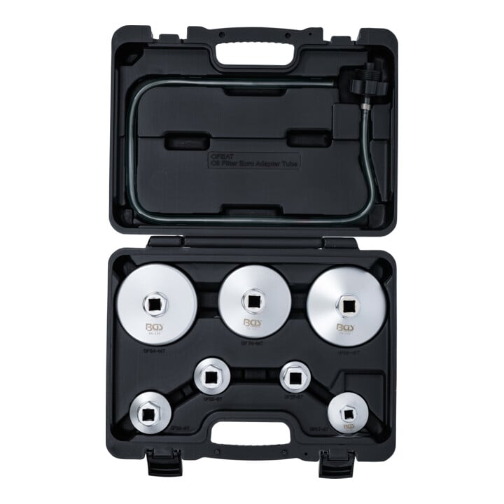 BGS Jeu de clés à filtres cloches avec tuyau de vidange de filtre d’huile pour VAG, BMW, Citroën, Peugeot, Ford, Mercedes-Benz, Opel, Volvo 8 pièces